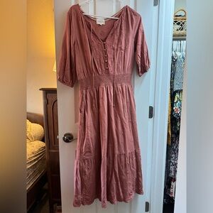 Böhme  Pink Embroidered Midi Dress - Women's Casual Boho